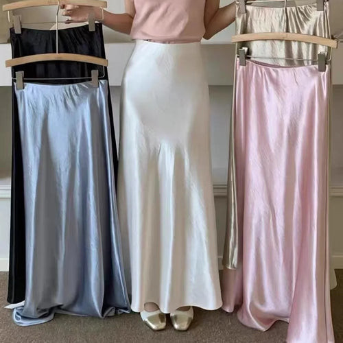 Load image into Gallery viewer, Spring Summer French Solid Elegant Sexy Club A-line Pleated Long Skirt Women High Waist Vacation Slim Wrap Hip Fishtail Skirts
