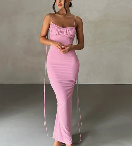 Elegant Sleeveless Summer 2024 New Women Fashion Strap Sexy Open Back Slim Wrap Hip Dress Slim Fit Party Evening Dress