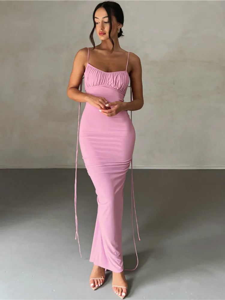 Elegant Sleeveless Summer 2024 New Women Fashion Strap Sexy Open Back Slim Wrap Hip Dress Slim Fit Party Evening Dress
