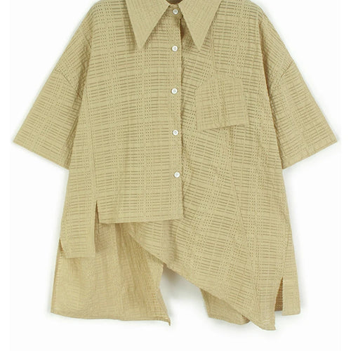 Load image into Gallery viewer, Women Green Irregular Hollow Out Big Size Blouse New Lapel Short Sleeve Shirt Fashion Tide Spring Summer 2025 1DJ1107
