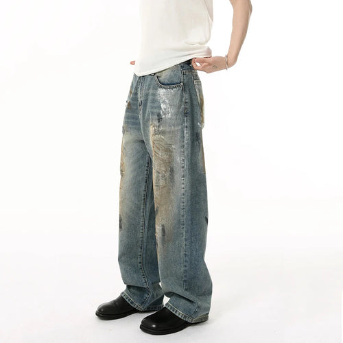 Load image into Gallery viewer, Men&#39;s Jeans New American Style High Street Graffiti Design Straight Wide Leg Trendy Distressed Male Denim Pants 9W1836
