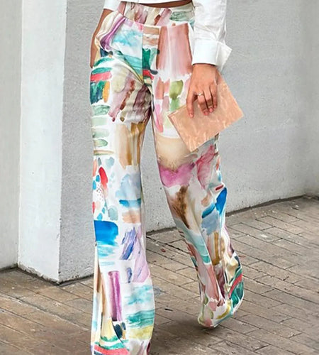 Spring Summer Loose Printed Pants 2024 New Leisure Fashion High Waisted Office Trousers For Women