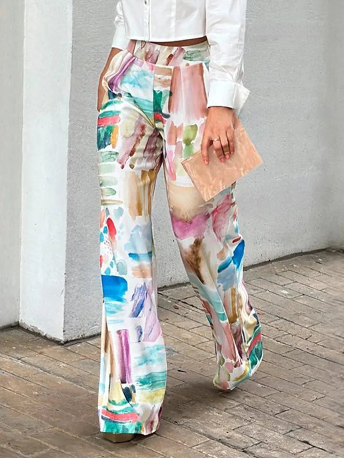 Spring Summer Loose Printed Pants 2024 New Leisure Fashion High Waisted Office Trousers For Women