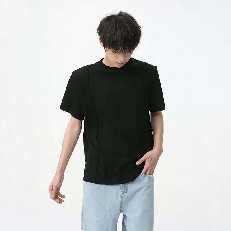 Summer Men's Short Sleeve T-shirt Korean Version Shoulder Pad Round Neck Trend Fashion Loose Casual Top 9C5627