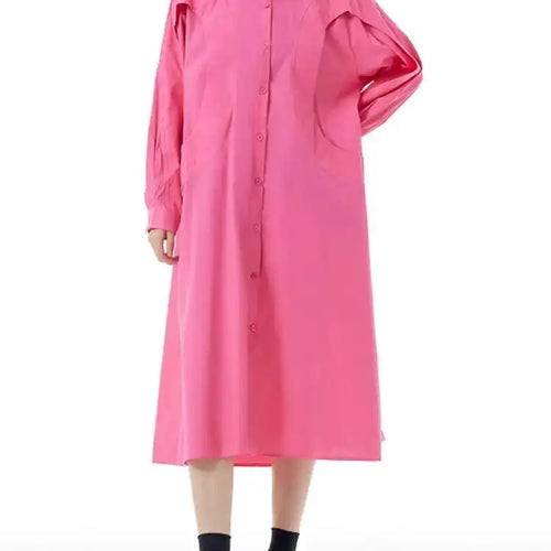 Load image into Gallery viewer, Women Green Rose Red Spliced Big Size Midi Shirt Dress New Lapel Long Sleeve Fashion Tide Spring Autumn 2025 1DH5167
