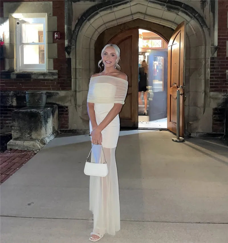 Mesh Strapless Off-shoulder Sexy Ruffled Mini Dress For Women Fashion Backless High Waist Female Ruched Party Dress