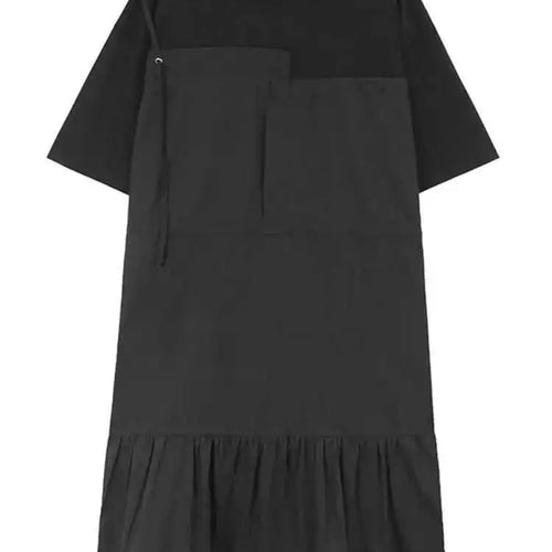 Load image into Gallery viewer, Women Khaki Color-block Pleated Big Size Midi Dress New Round Neck Short Sleeve Fashion Tide Spring Summer 2025 1DH5680
