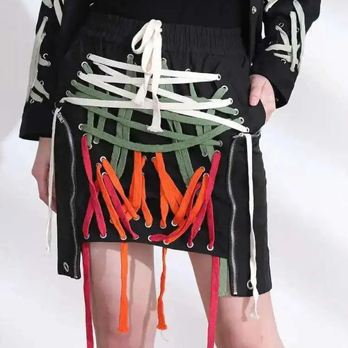 Load image into Gallery viewer, High Elastic Waist clolorful  Asymmetrical Bandage Midi Half-body Skirt Women Fashion Tide New Spring Summer 2025 1W91209
