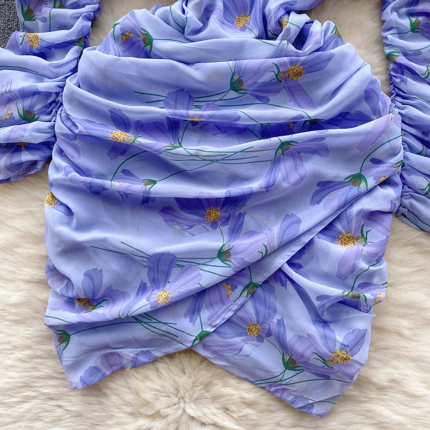 French Sexy Club Off Shoulder Bow Slip Mini Dresses For Women Purple Floral  Patchwork Asymmetry Pleated Dress Korea 2023 Autumn