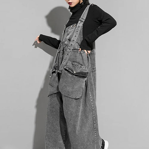 Load image into Gallery viewer, High Waist Black Pockets Denim Big Size Overalls Trousers New Loose Fit Pants Women Fashion Tide Spring Autumn 2025 1K164
