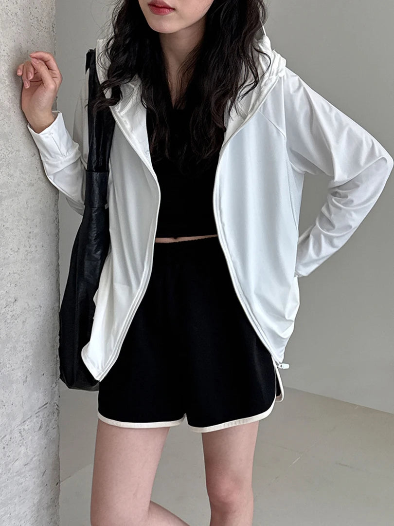 Gray Sunscreen Thin Big Size Casual Jacket New Hooded Long Sleeve Women Coat Fashion Tide Spring Autumn 2025 1DJ1562