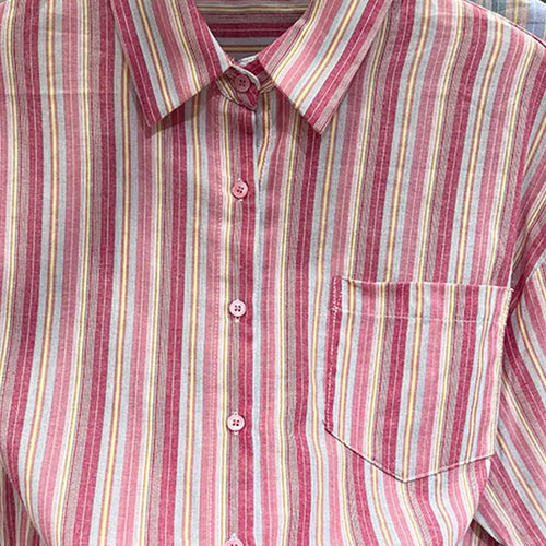 Load image into Gallery viewer, Women Pink Striped Loose Blouse 2023 Office Turn-down Collar Long Sleeve Vintage Blue Patchwork Single Breasted Top Shirt Autumn
