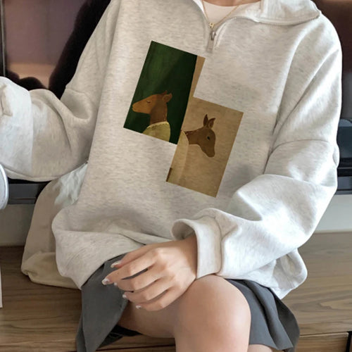 Load image into Gallery viewer, Casual Polo Office Ladies Hoodies Printing Spell Color Winter Women&#39;s Hoodies Fashion Female Hoodies Simple Streetwear
