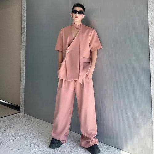 Load image into Gallery viewer, Men's Pants Set Short Sleeve Shits Loose Trendy Single Breasted Tide Solid Color Simple Top Straight Leg Trousers 9W1879
