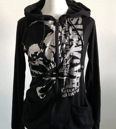 Streetwear BF Graffiti Hoodie 2024 Women's Clothing Vintage Fashion Causal Coats Y2k Tops Hooded Zipper Skull Korean Sweatshirts