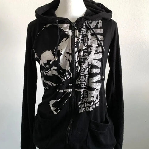Load image into Gallery viewer, Streetwear BF Graffiti Hoodie 2024 Women's Clothing Vintage Fashion Causal Coats Y2k Tops Hooded Zipper Skull Korean Sweatshirts
