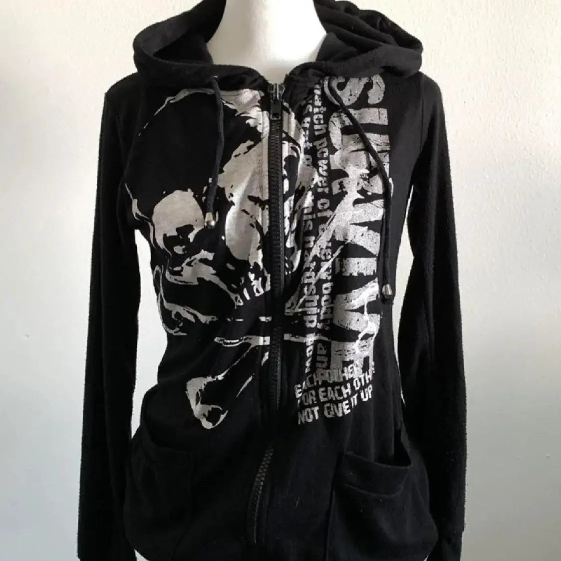 Streetwear BF Graffiti Hoodie 2024 Women's Clothing Vintage Fashion Causal Coats Y2k Tops Hooded Zipper Skull Korean Sweatshirts