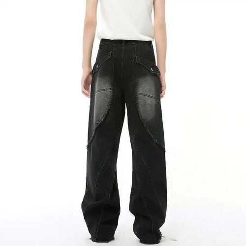 Load image into Gallery viewer, Simple Men's Denim Pants Raw Edge Tassel Design Solid Color Straight Casual Bottom Wide Leg Loose Male Jeans Stylish 9C8080
