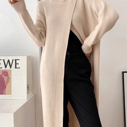 Load image into Gallery viewer, Asymmetrical Hem Sweater For Women Turtleneck Long Sleeve Irregular Loose Solid Knitting Sweaters Female Clothing
