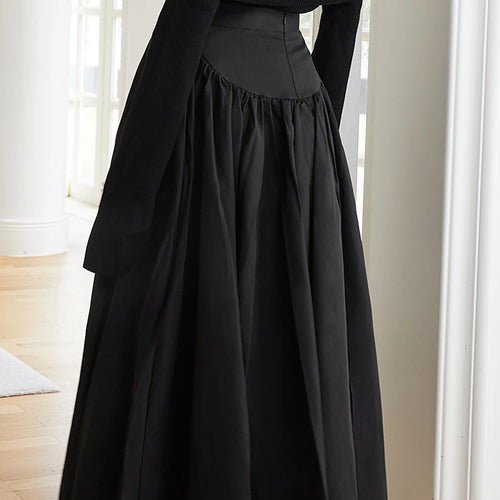 Load image into Gallery viewer, Casual Ruched Minimalist Solid Midi Skirt For Women High Waist A Line Solid Elegant Long Skirts Female Clothing
