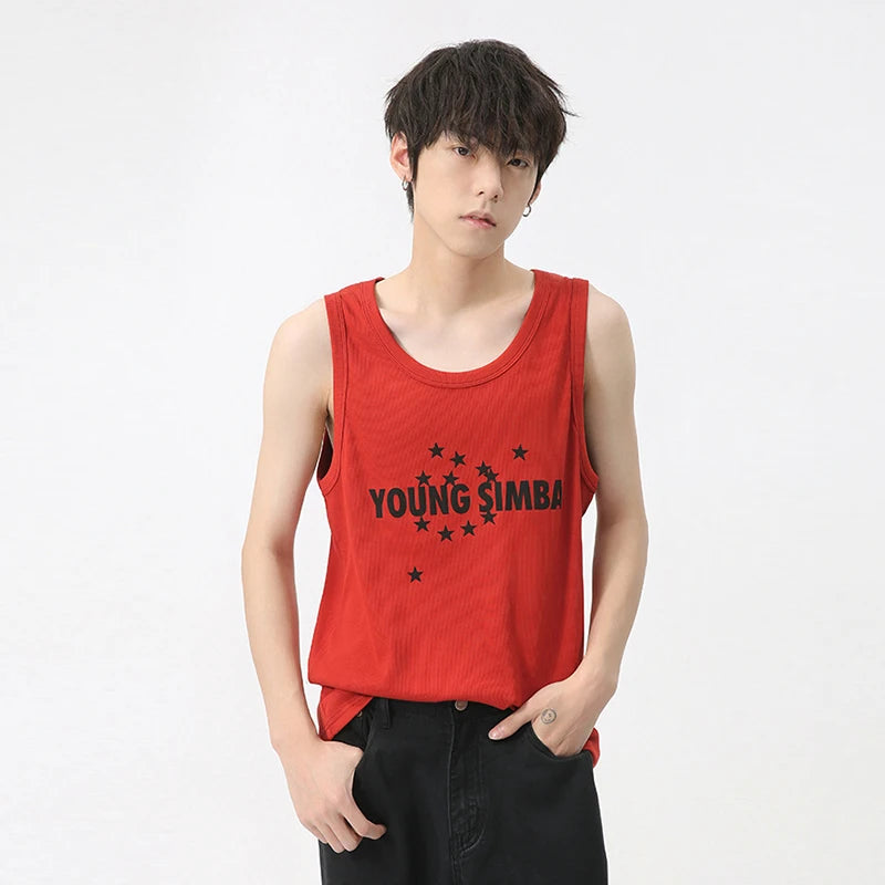 Men's Casual Vest 2024 Summer New Korean Style Letter Printed Sleeveless Sports Tank Top Trend Versatile Loose Top 9C5837