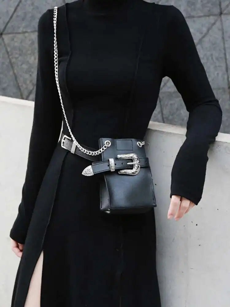 Women Red Hem Slit Long Irregular Dress New Turtleneck Long Sleeve Loose Fit Fashion Tide Spring Autumn 2025 1DF4817