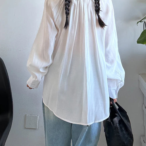 Load image into Gallery viewer, Women White Drawstring Thin Big Size Blouse New Round Neck Long Sleeve Shirt Fashion Tide Spring Autumn 2025 1DJ1398
