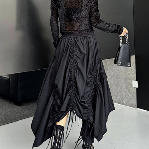 Load image into Gallery viewer, High Elastic Waist Black Irregular Hem Drawstring Half-body Skirt Women Fashion Tide New Spring Autumn 2025  1DJ0643
