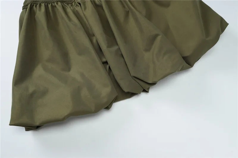 Long Sleeve Puffball Sexy Mini Dress For Women Autumn Winter New O Neck High Waist A-line Ruffled Pleated Dress