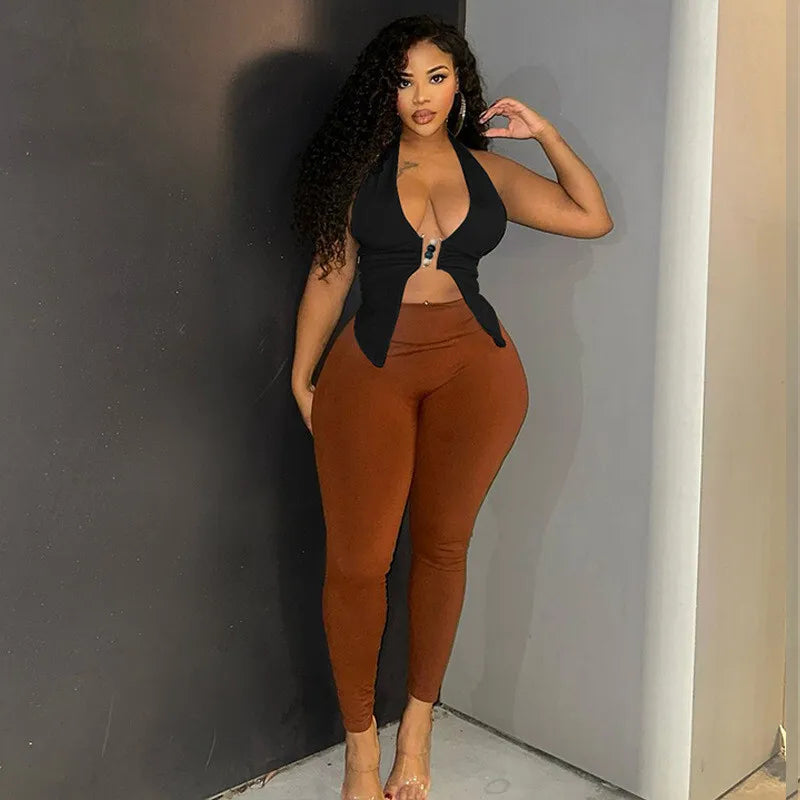 Halter V Neck Sexy Crop Tops Women Fashion Sleeveless Backless Ruched Tank Tops Female Solid Fashion Club Tops Elegant