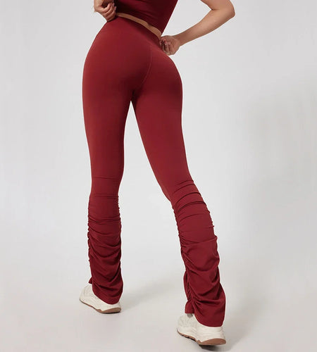Fold High Waist Tight Nude Yoga Pants Stitching Casual Pile Style Sports Trousers Running Hip Lifting Gym Leggings Workout