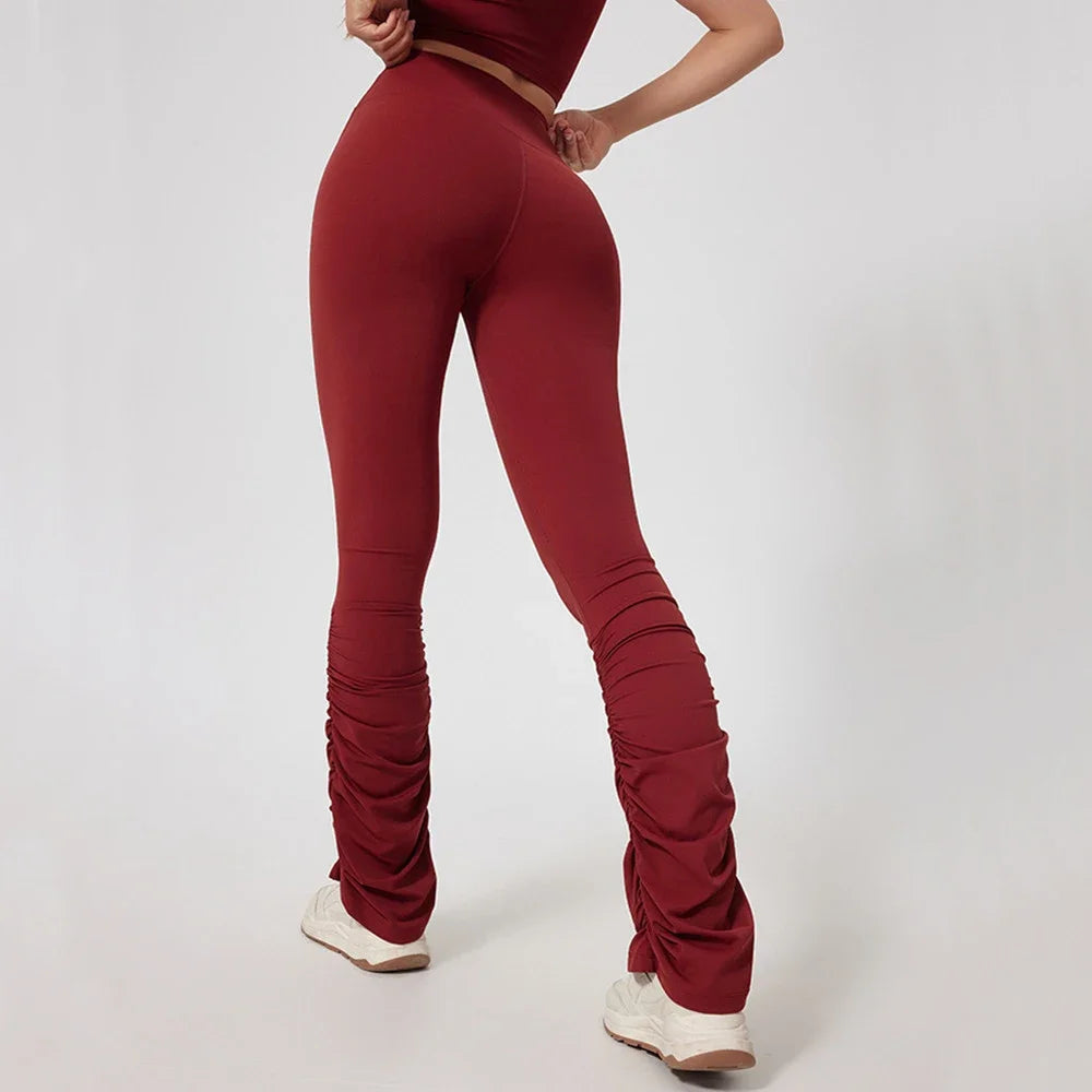 Fold High Waist Tight Nude Yoga Pants Stitching Casual Pile Style Sports Trousers Running Hip Lifting Gym Leggings Workout