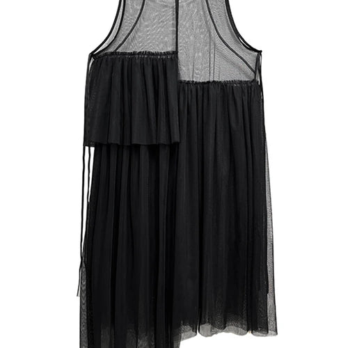 Load image into Gallery viewer, Women Black Khaki Mesh Perspctive Big Size Long Dress New Round Neck Sleeveless Fashion Tide Spring Autumn 2025  1DJ1064
