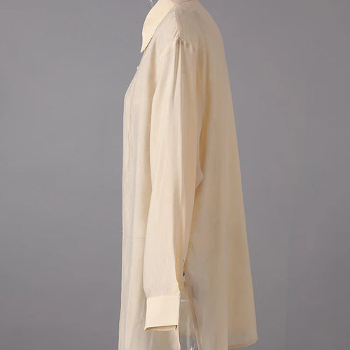 Load image into Gallery viewer, Women Apricot Thin Perspective Casual Big Size Blouse New Lapel Long Sleeve Shirt Fashion Tide Spring Autumn 2025 CPG3314
