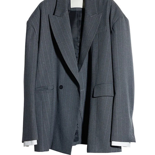 Load image into Gallery viewer, Women Gray Striped Shaped Big Size Elegant Blazer New Lapel Long Sleeve Jacket Fashion Tide Spring Autumn 2025 1DH7077
