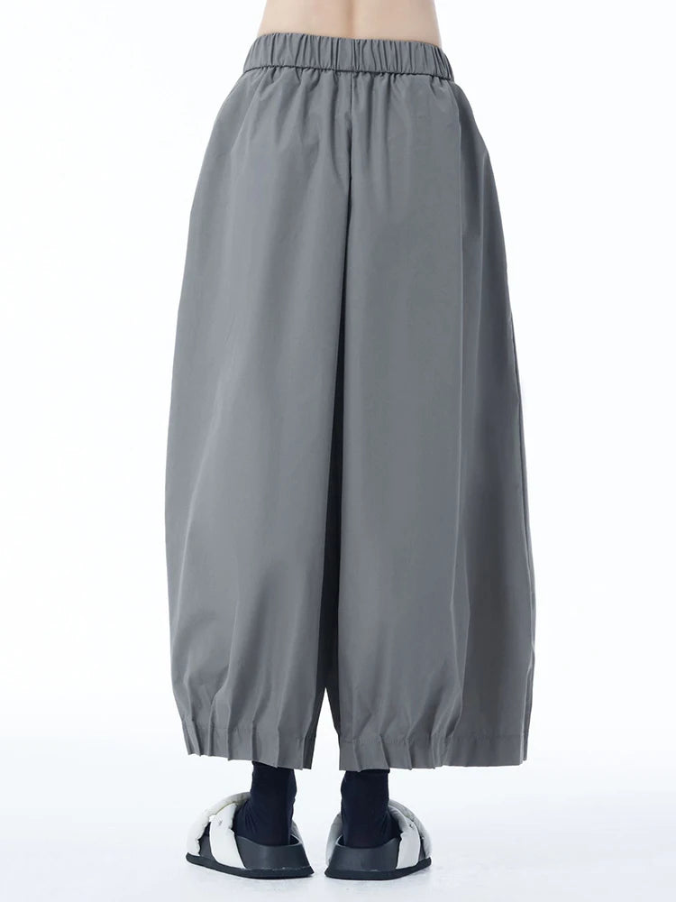 High Elastic Waist Gray Pleated Hem Casual Wide Leg Pants New Trousers Women Fashion Tide Spring Autumn 2025 1DJ1247