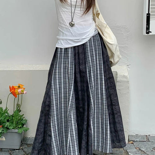 Load image into Gallery viewer, High Elastic Waist Gray Plaid Spliced Vintage A-line Half-body Skirt Women Fashion Tide New Spring Autumn 2025 1DJ1478
