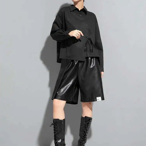 Load image into Gallery viewer, Women Black Bandage Big Size Long Blouse New Lapel Long Sleeve Loose Fit Shirt Fashion Tide Spring Autumn 2025  1DF1659
