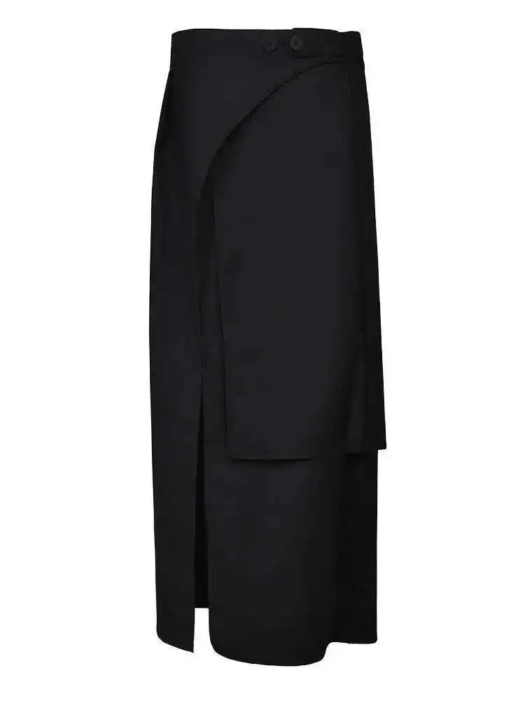 High Waist Black Irregular Slit Hem Layers Spliced Long Half-body Skirt Women Fashion Tide New Spring Autumn 2025 1DF8244