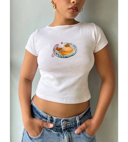 y2k Baby Tee Women Craphic Crop Top Round Neck Short Sleeve T Shirt Casual Vest 2000s Aesthetic Clothes Streetwear