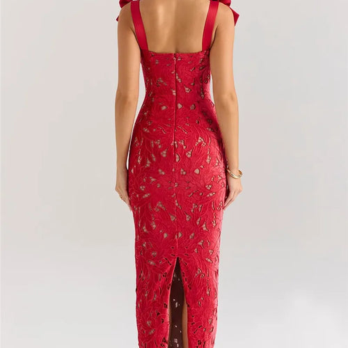 Load image into Gallery viewer, Bows Lace Sexy Maxi Dress For Women Fashion Sleeveless Backless Bodycon New Year's Birthday Club Party Long Dress
