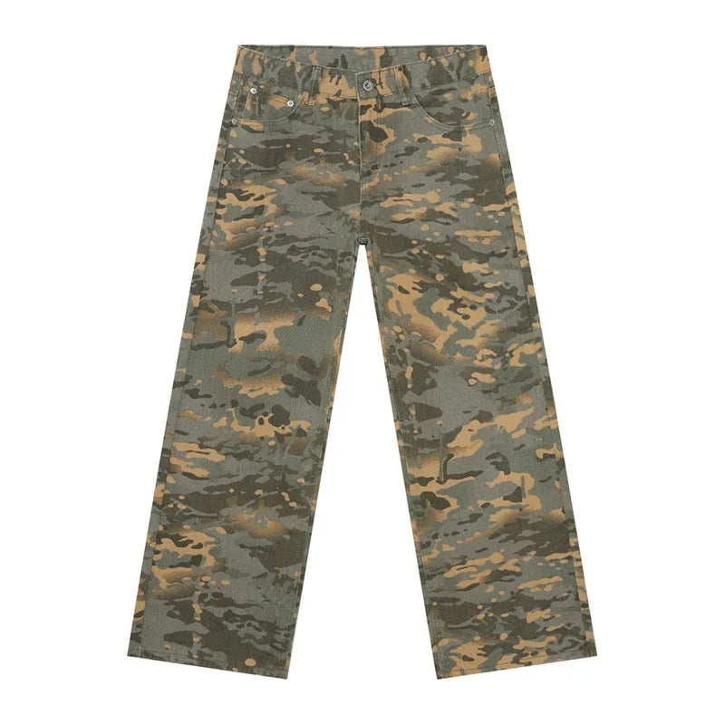 Simple Men's Denim Pants Camouflage Solid Color New Trendy Straight Wide Leg Loose Male Jeans Casual Trousers Korean 9C8898