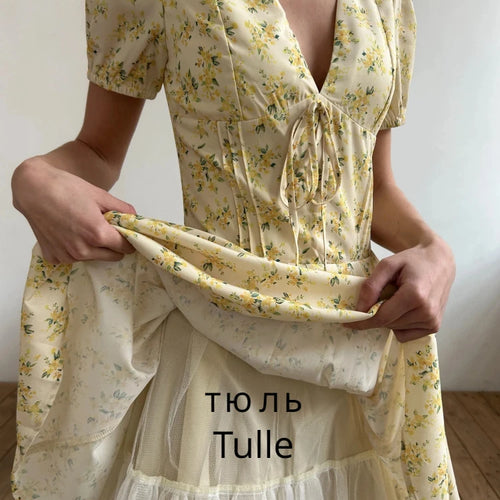 Load image into Gallery viewer, Fashion Summer Dresses 2024 Sexy V Neck Puff Sleeve Tulle Dress Fluffy Print Holiday Party Dress Casual A Line Dress
