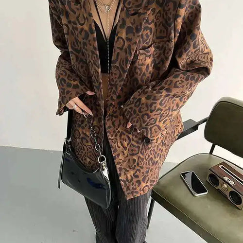 Load image into Gallery viewer, Women Leopard Print Big Size Casual Blazer New Lapel Long Sleeve Loose Fit Jacket Fashion Tide Spring Autumn 2025 1DF2518
