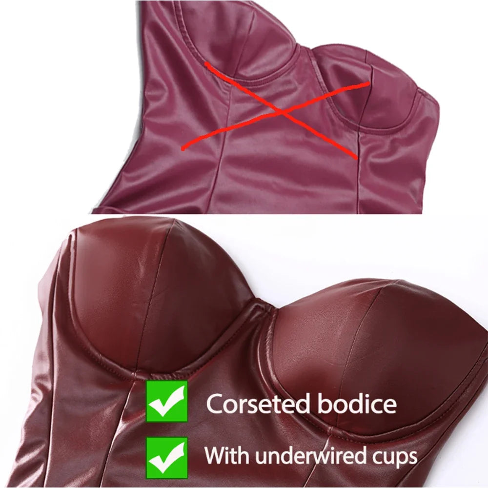 Autumn Strapless Party Dresses 2024 New Arrivals Wine PU Corset  Dress Sexy Midi Bodycon Night Event Dress Women