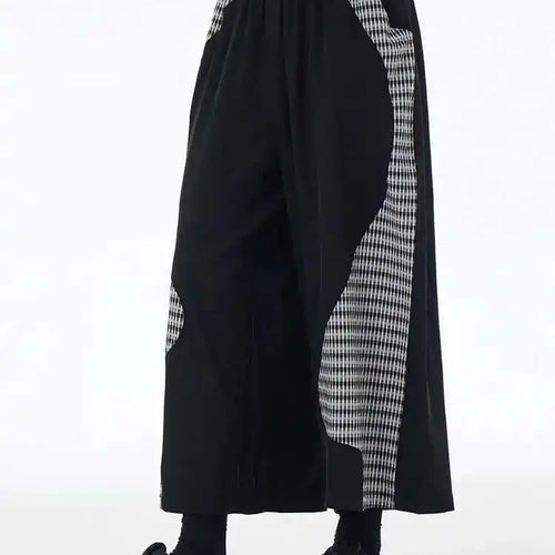 Load image into Gallery viewer, High Elastic Waist Black Plaid Color-block Long Wide Leg Pants New Trousers Women Fashion Tide Spring Autumn 2025 1DH6076
