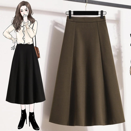 Load image into Gallery viewer, Autumn Winter Black Brown Oversized Woolen Long Skirt Women Fashion Korean Ladies Red High Waist Festival Pleated A-line Skirts
