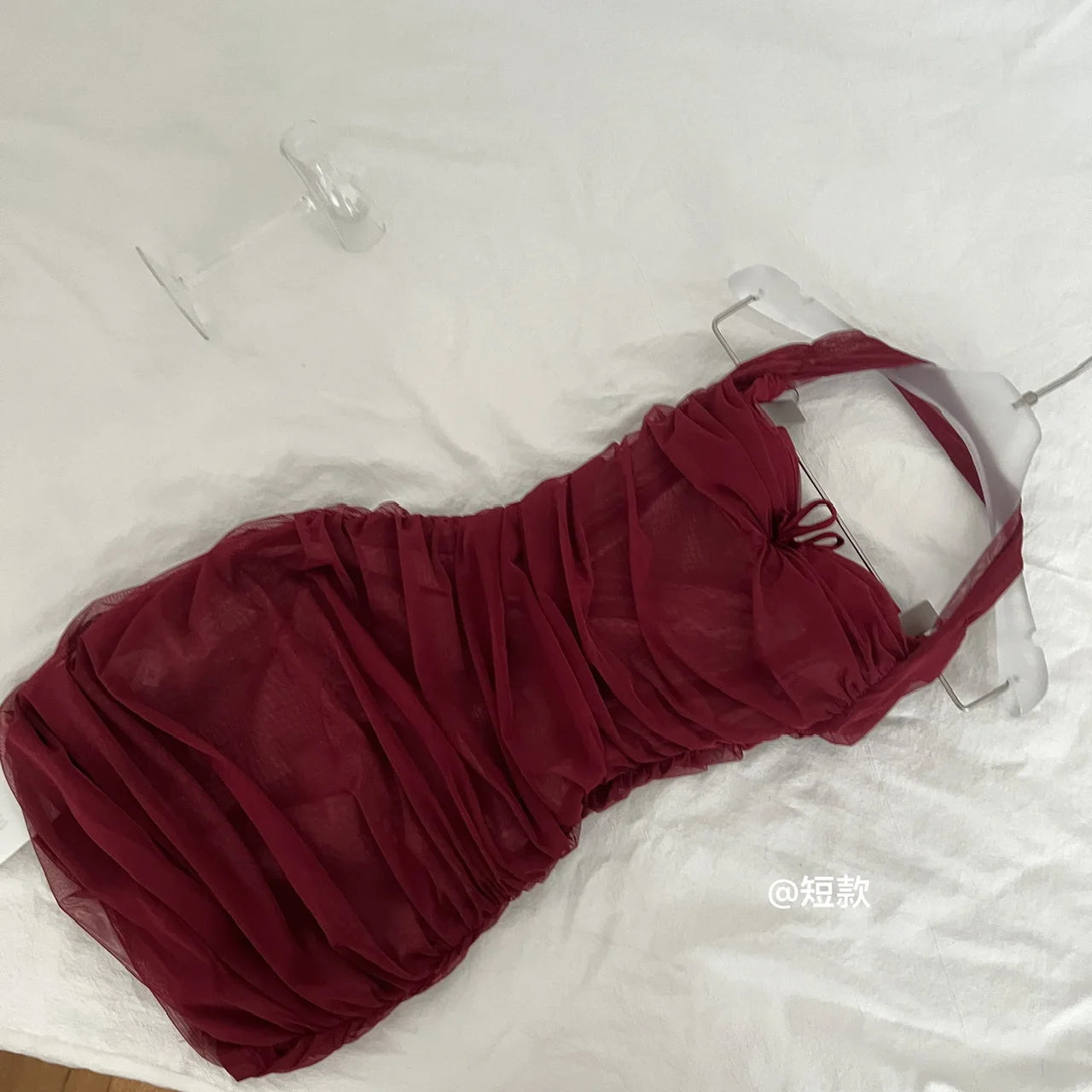 Korean Women Red Bow Backless Slim Pleated Halter Short Dress Summer Sexy Club Elegant Sleeveless Party Dress Simplicity Popular