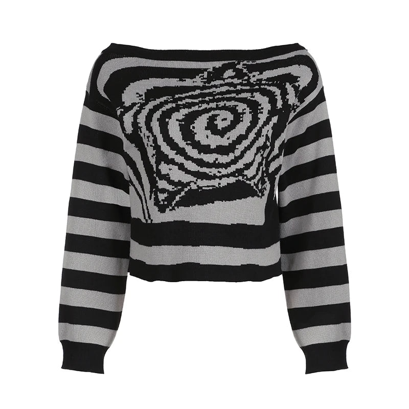 Streetwear Fashion Striped Women Sweaters Harajuku Autumn Winter Warm Knitted Pullover Contrast Color Gothic Dark New