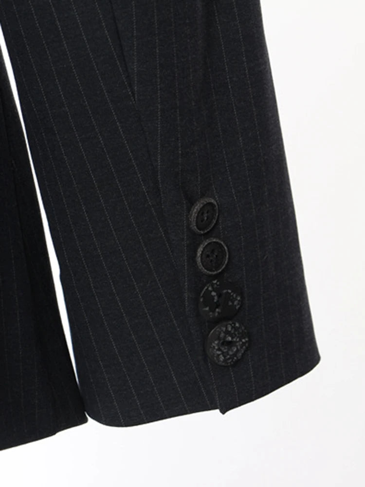 Women Navy Blue Striped Irregular Elegant Blazer New Lapel Long Sleeve Jacket Fashion Tide Spring Autumn 2025 1DH5930